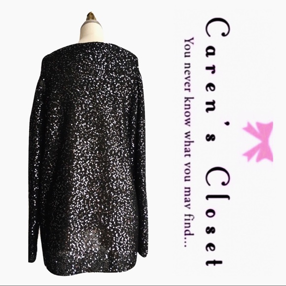 DKNYC Black Sequin Cold Shoulder Knit Sweater Top - Picture 4 of 6